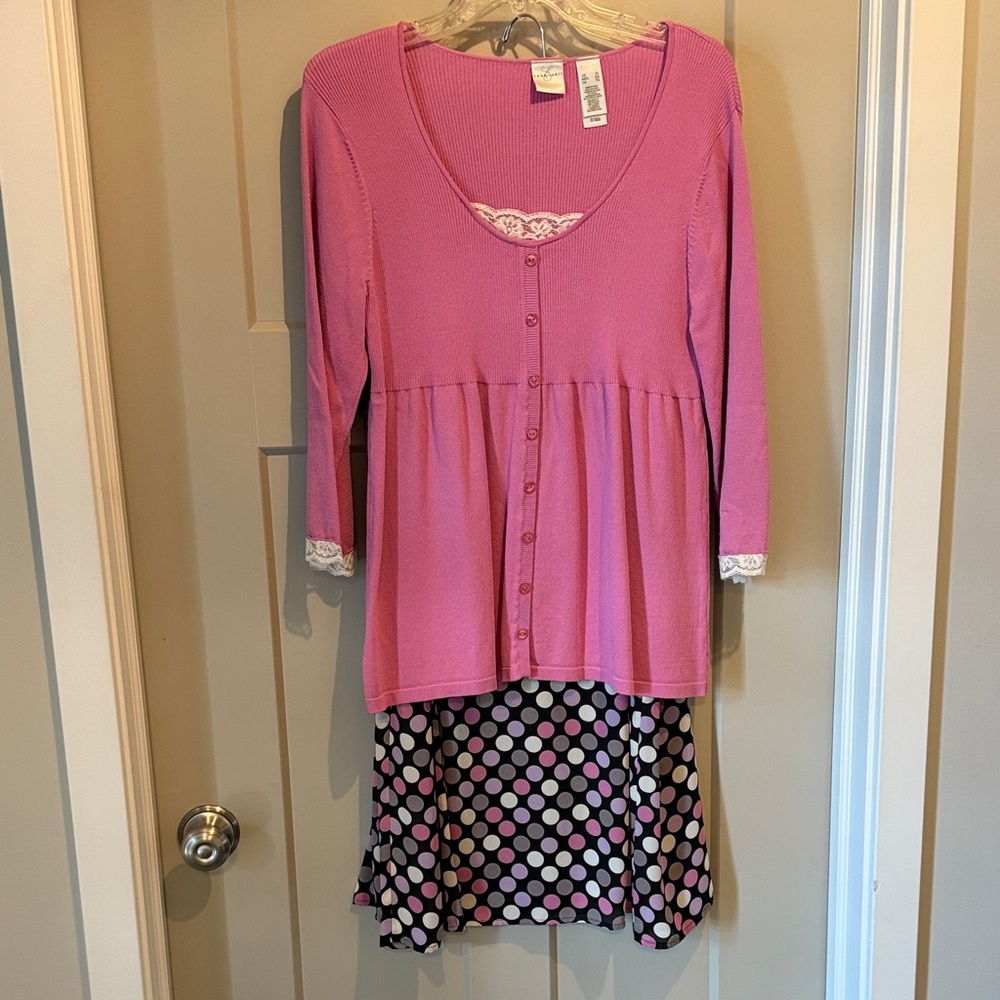 Emma James Ribbed Knit Top XL in Purple with Polka Dot Skirt Size 12